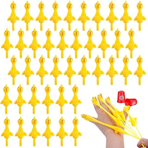 POPLAY 42PCS Flying Chicken Slingshot, Flicking Rubber Chickens Sling Shot Funny Gag Gift for Kid Adult Party Favors Novelty Classroom Exchange Gifts, Valentine Goodie Bag Stuffers Cover