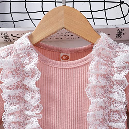 Toddler Kids Girls Infant Fashionable Lace Long Sleeves Ribbed Princess Dress Sweaters for Boys Pink