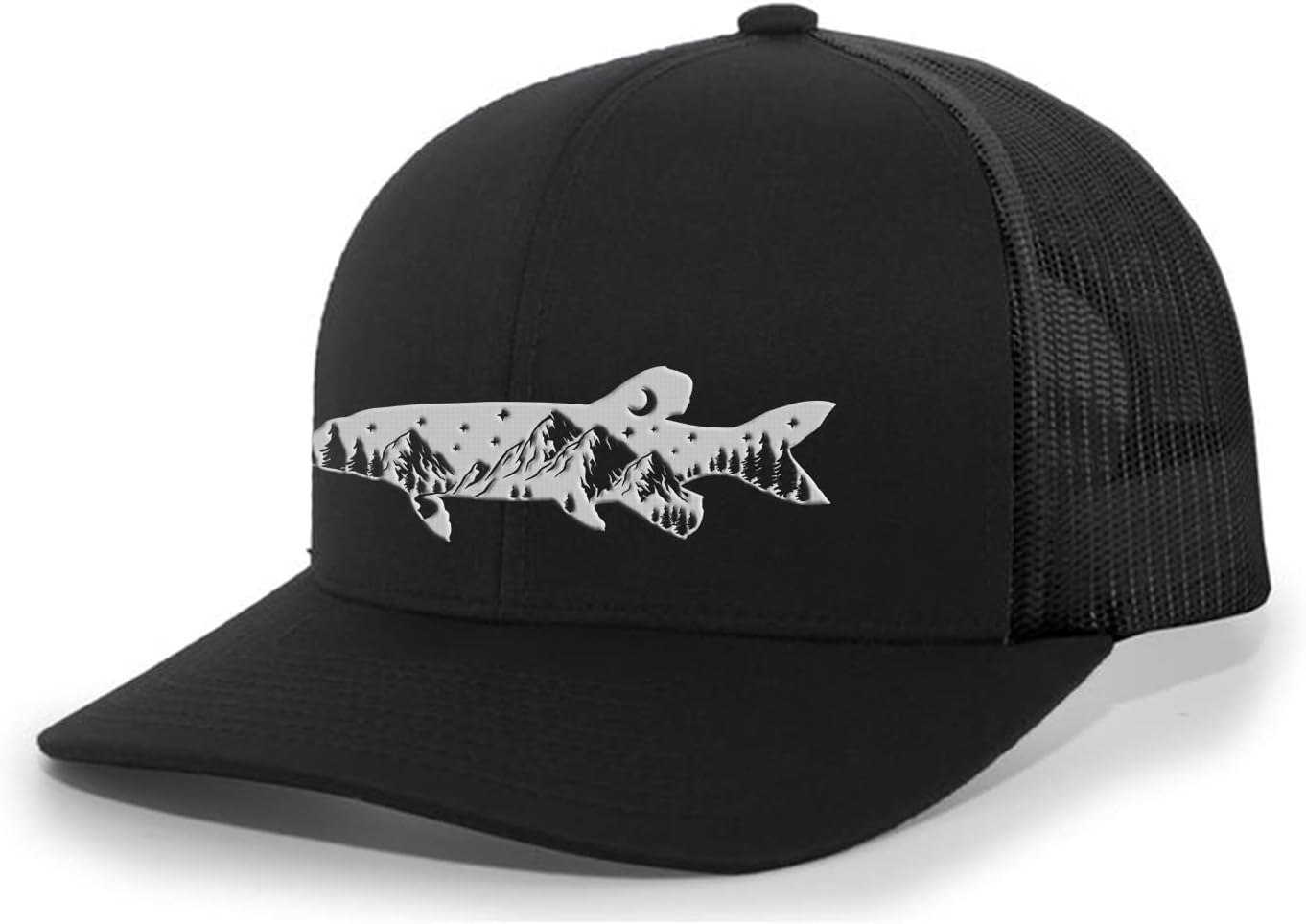 Heritage Pride Freshwater Fish Forest Mountain Scenic Pike Mens Embroidered Mesh Back Trucker Hat