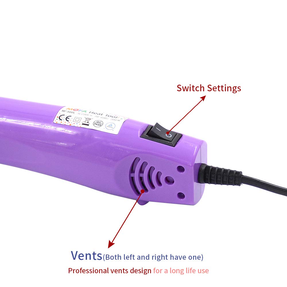 mofa Mini pistola de calor eléctrica, 300 W, mini herramienta de repujado, herramienta de calor, minipistola de calor, herramienta DIY (morado)