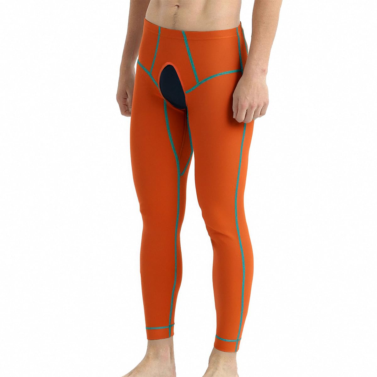 JINSHI Pantaloni intimi termici da uomo con apertura frontale slim fit leggings collant lunghi pantaloni a compressione pantaloni