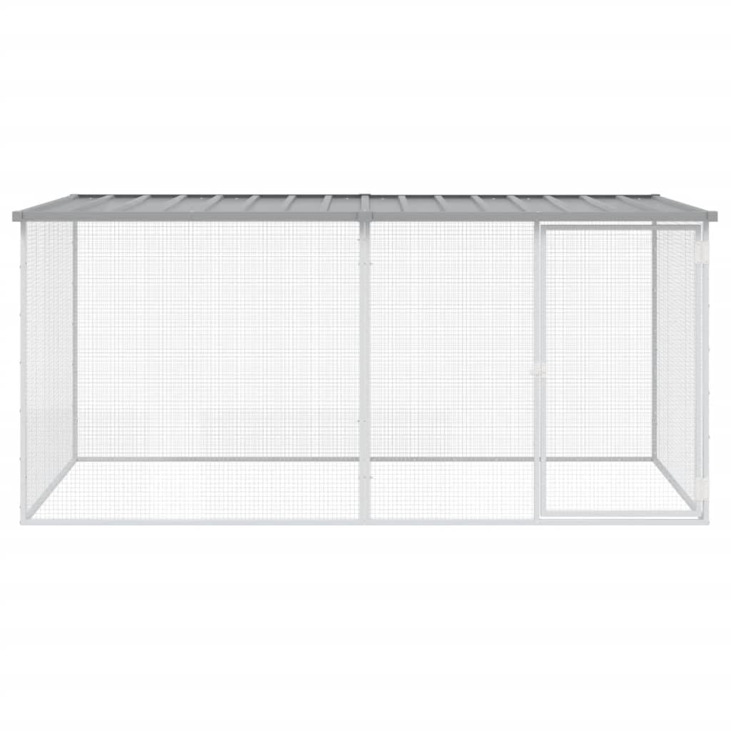 Hühnerkäfig mit Dach aus verzinktem Stahl Hellgrau 203 x 98 x 90 cm mit Schutzdach und abschließbarer Tür ideal für Kleintiere, Kaninchenstall, Meerschweinchenkäfig, Outdoor Garten