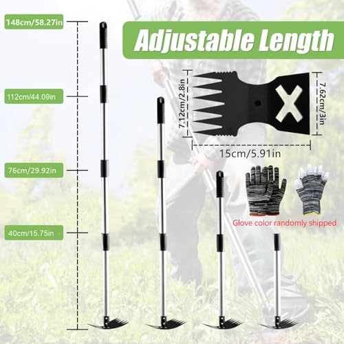 MEOAlBkey 150cm Weed Remover Tool, 2-in-1 Long Handle Weed Puller Root Remover & Garden Hoe Heavy Duty Cast Steel Weeding Tool for Patio Lawn, Garden - Image 2