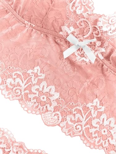 Image of Lilosy Sexy Lingerie for Women Lace Pajamas Set Cami Bra and Panty High Waist Sheer Sleepwear 2 Piece 2XS-6XL