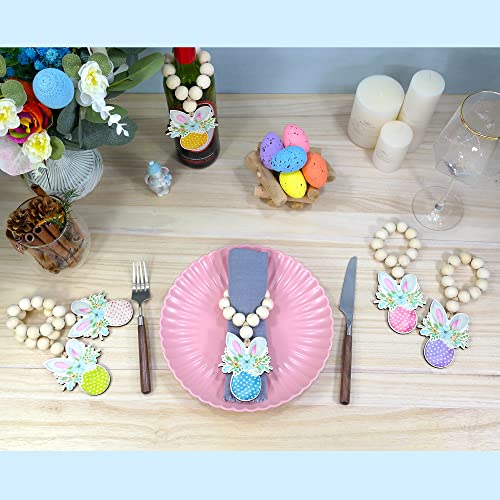 Qnneff Easter Bunny Napkin Rings Set Of 6 Easter Eggs Napkin Rings Easter Bunny Ear Napkin Rings Wood Beads Napkin Rings Cute Rabbit Ear Napkin Ring Holders Farmhouse Napkin Rings For Easter Decor #TOP1