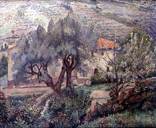 Toile Lucien Pissarro impression paysage cerisier salon 60x90