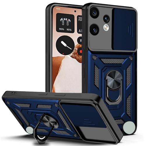 Image of AESTMO Tough Armor Bumper Back Cover Case for CMF by Nothing Phone 2 Pro 5G | Sliding Camera Cover, Kickstand & Ring Holder | 360 Protection Cover for Nothing CMF Phone 2 Pro (Blue)