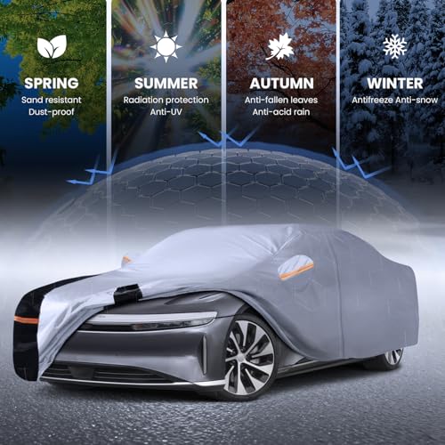 Image of Multi-Layer Car Cover Custom Fit for Lucid Air(EV) (2021-2026), 100% Waterproof All Weather for Automobiles, Gift with Towel, Heavy Duty Car Covers for Rain Sun UV Protection with Door Zipper.