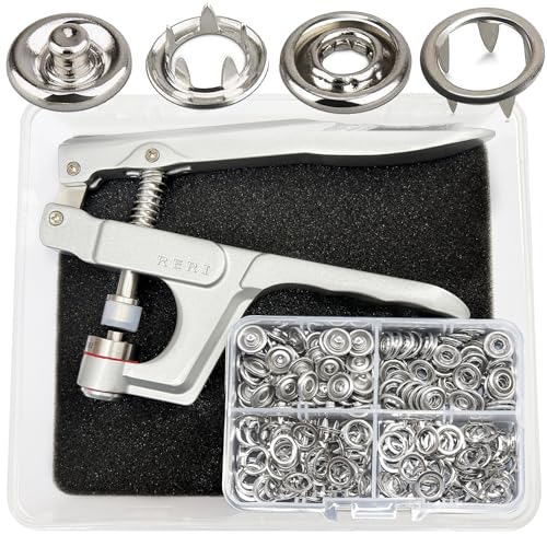 Jersey Druckknöpfe, Druckknopf Set mit Zange, Φ9.5mm Metall Snaps Nähzubehör Buttons Knöpfe zum Annähen Werkzeug Jessey Snaps für DIY Basteln Stoff, Kleidung Taschen