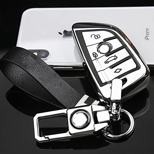Image of QBUC for BMW Key Fob Cover with Leather Keychain, Silver