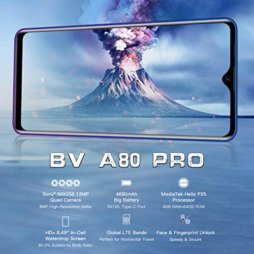 Unlocked Smartphone Blackview A80 Pro, 6.49 inch HD+, 4GB RAM+64GB ROM with 4680mAh Big Battery, 4G Dual SIM for AT&T, T-Mobile Phone,13MP Quad Rear Camera, Android 9.0 Unlocked Cell Phones - Thumbnail 3