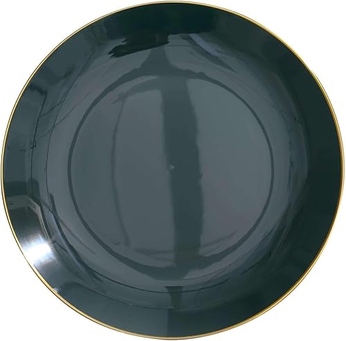 Miniatura 6 de Efavormart - Paquete de 10 platos llanos redondos de plástico verde esmeralda brillante de 10 pulgadas con borde dorado, platos desechables para