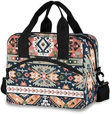 Tribal Aztec Geometric Print Insulated Lunch Bag Reusable Lunch Tote Bag Lunch Box for Women Men Adult Cooler Bag with Adjustable Shoulder Strap Leakproof for Work School Picnic