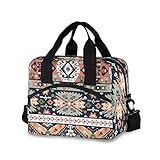 Tribal Aztec Geometric Print Insulated Lunch Bag Reusable Lunch Tote Bag Lunch Box for Women Men Adult Cooler Bag with Adjustable Shoulder Strap Leakproof for Work School Picnic