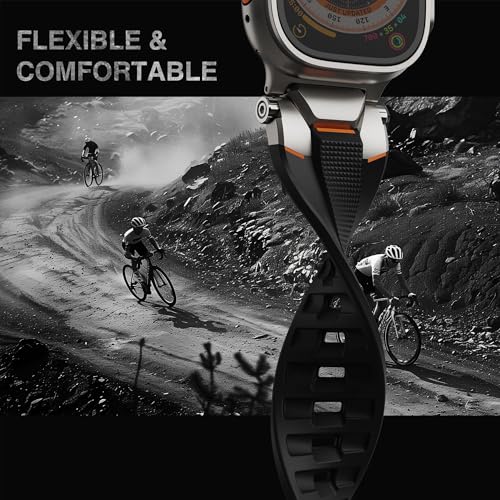 Image of ULTIMAL Rugged Band for Apple Watch Ultra 3 /2 /1 49mm, Series 11 /10 /9 /8 /7 /6 /5 /4 SE 46mm /45mm /44mm, Waterproof, Soft TPU Strap with Stainless Steel Buckle & Connectors, Sweat-Resistant, Easy to Clean, Fits 155-225mm Wrist (Titanium /Black)