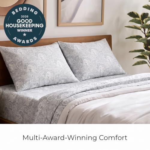 Image of Mellanni Full Sheets Set - 4 PC Iconic Collection Bedding | Hotel Luxury, Extra Soft, Cooling Bed Sheets - Wrinkle, Fade, Stain Resistant (Full, Paisley Gray)