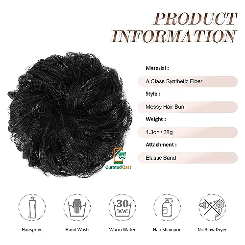 Image of Curated Cart Hair Bun For Women, Hair Accessories, Juda Hair Buns for Women, Messy Bun Hair Extension, Artificial Fake Hair Donuts Bun Maker Scrunchies, With Elastic Rubber band, Black,1 Pc