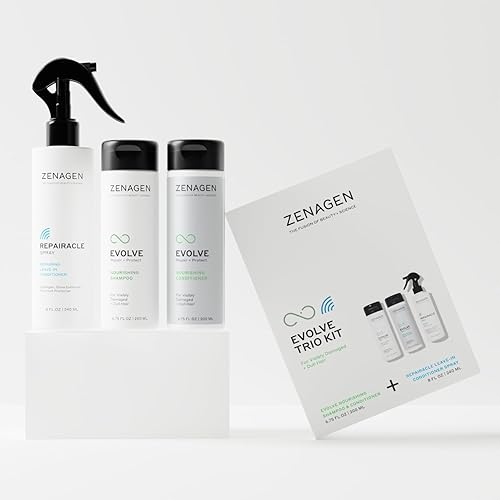 Miniatura 3 de ZENAGEN Evolve Trio Kit para cabello visiblemente dañado y opaco Champú nutritivo + acondicionador + acondicionador sin enjuague, restaura el