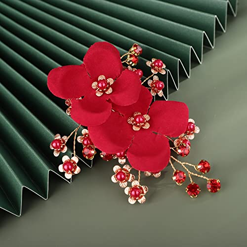 Pinza de pelo roja con diseño floral Sither metálica 7