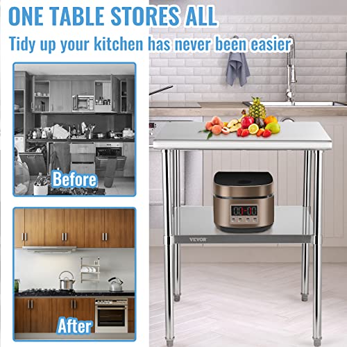 Image of VEVOR Stainless Steel Prep Table, 30 x 30 x 36 Inch, 800lbs Load Capacity Heavy Duty Metal Worktable with Adjustable Undershelf & Feet, Commercial Workstation for Kitchen Garage Restaurant Backyard