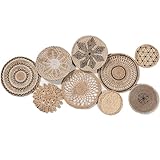 Decocoon Boho Wall Decor Set of 9, Craft Room Wall Decor, Wicker Basket Flat, Wall Baskets Decor Boh