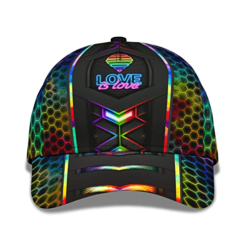 Baseballkappe LGBT Neon Herz Regenbogen Hut 3D Druck Liebe Ist Liebe Für LGBT Community Club Baseball Mütze Outdoor Sonnenblende Mütze Sport Schirmmütze Basecap Für Herren, Teenager, Damen