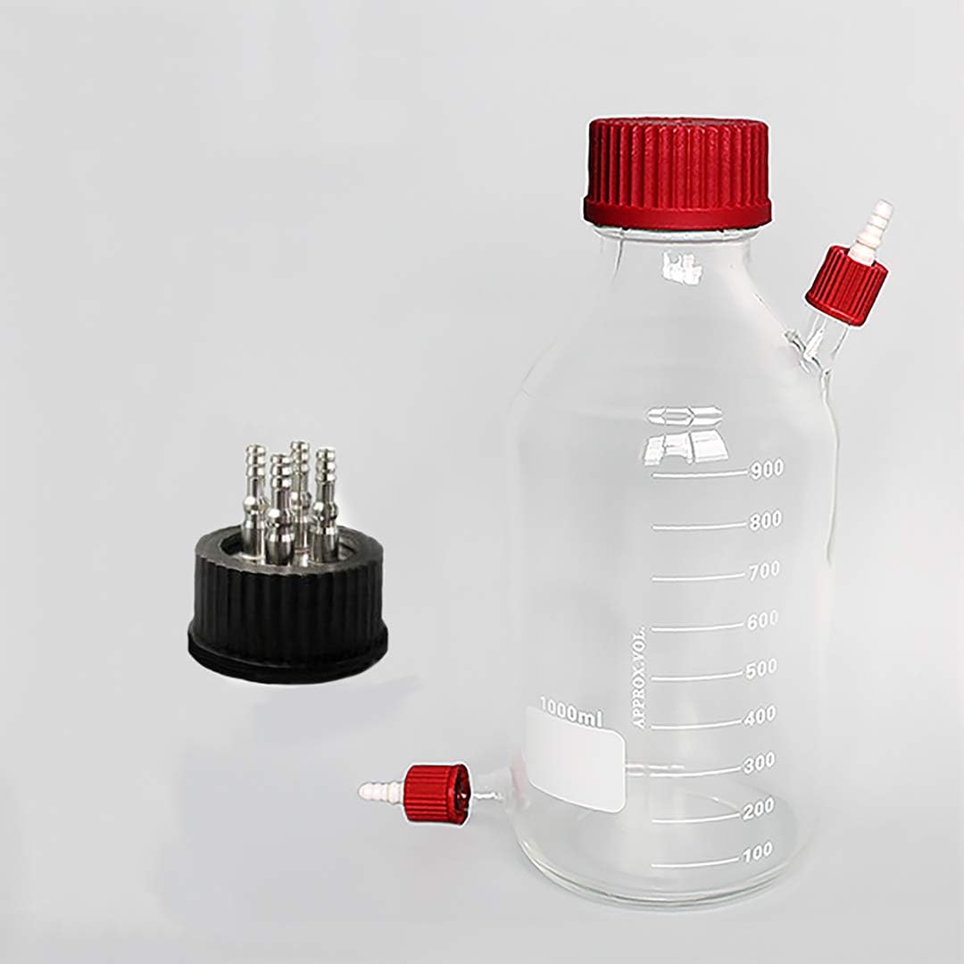 MCE04 Borosilicate Glass 100ml,250ml,500ml,1L,2L,3L,5L,10L,20L Round Media Screw-Nozzle Shunt-Type Reagent Bottle With S-4-Pipe Mobile Phase Cap GL45 (5000ml,M-4-Pipe)