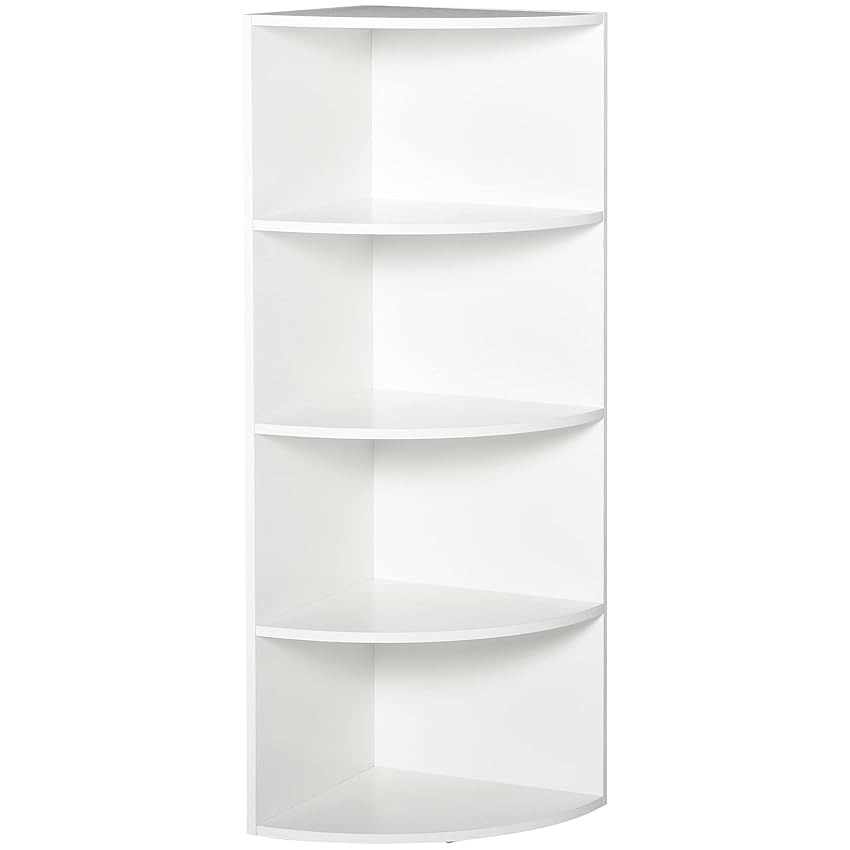 Immagine del prodotto HOMCOM Libreria ad Angolo 4 Ripiani a Muro e Parete Legno 39.5x39.5x120cm Bianco