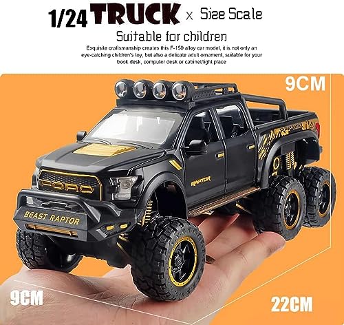 Image of ARNIYAVALA Toy Pickup Truck for Boys - F150 Raptor Diecast Metal Model Car with Sound & Light, Pull Back Action, Openable Doors | Black Collectible Toy Vehicle for Kids 3+ Years