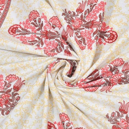 Image of elanorhomes 100% Cotton 240 TC Single Bed Sheet Set | Floral Printed Bedsheet with Pillow Cover | Soft Breathable Fabric for Bedroom | 60x90 Inches (Red Fulwari Print)