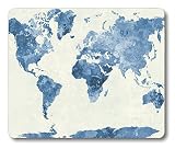 Smooffly World Map Gaming Mouse pad,Watercolor Bule World Map Mouse pad Non-Slip Rubber Mousepads