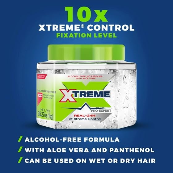 X~Treme Professional Styling Extreme Hold Hair Gel, Ultra Strong Level 10 Hold, Alcohol Free with Aloe Vera, Clear, 35 oz Jar