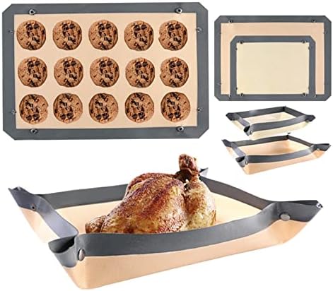 AILIFEER Leak free non stick silicone baking mat,silicone oven liners, corners can be snapped together, BPA free, for pans, air fryers, ovens, placemats (16.54inch*11.61inch)