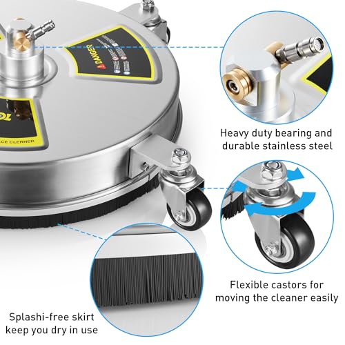 Tirol T28245SS 15 Inch Pressure Washer Surface Cleaner 4000 Psi,4 Wheels Stainless Steel Power Washer Attachment thumb #2