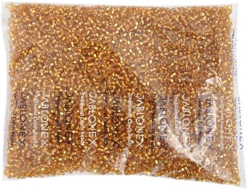 Czech Glass Seed Bead/Pony Bead 6/0 Silver Lined Transparent Gold (Medium) - 500g Bulk Bag by Preciosa (Jablonex)