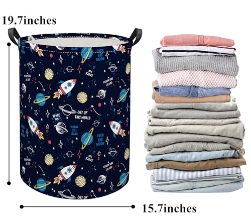 Image of Kids Laundry Basket Baby Hamper for Nursery Boys Kids Hamper Cute Storage Bin Organizer Butterfly Room Decor for Home(Rocket Planet)