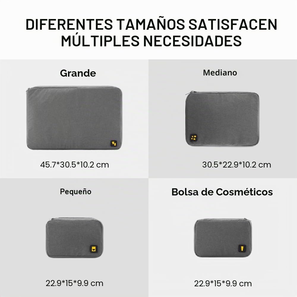 LEVEL8 4 Piezas Packing Cubes Impermeable Viaje Ropa/Zapatos/Cosme Gris