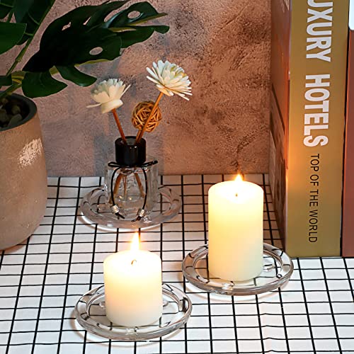 Ownmy 5Pcs Clear Glass Candle Plates 3 Inch Pillar Candle Holders, Glass Coaster Holder Small Round Plate Candle Tray Candle Plate For Pillar Candle, Modern Candle Centerpiece For Dining Table Wedding #TOP6