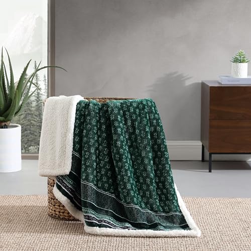 Image of Eddie Bauer - Throw Blanket, Brushed Fleece & Plush Sherpa Soft Bedding, Blanket for Couch & Bed (Fair Isle Green, 50 inch x 60 inch)