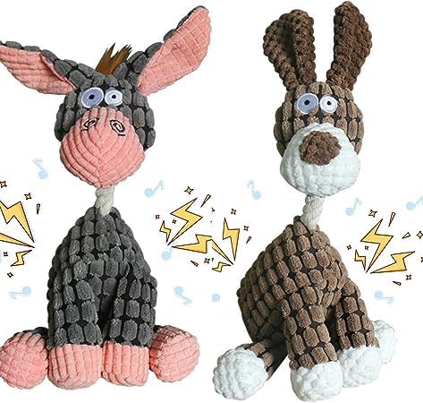 Squeaky Dog Plush Toy, Dog Toy, Plush Animal Dog Toy for Small Medium Donkey, Dog, Sheep, Approx. 28 x 20 x 7 cm (Brown, Animal Print) - Image 2