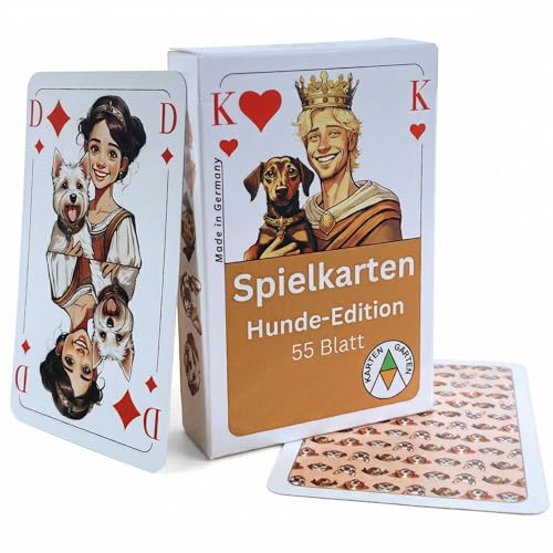 Karten Garten Spielkarten Hunde-Edition | 55 Karten inkl. 3 Joker | Made in Germany, CO₂-neutral gedruckt & plastikfrei produziert | Kartenspiel mit Hunderassen | Geschenk für Hundeliebhaber