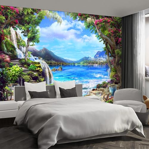 Fightal - Landscape Lake Waterfall Wall murals Peel and Stick self Adhesive Wallpaper for Bedroom Living Room - 85'x118'