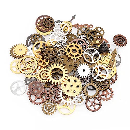 50 g de joyas retro de engranajes, en 10 colores, estilo vintage, steampunk, decoración y colgantes antiguos para joyería y manualidades.