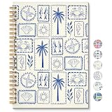 ROXMART Blue Beach Glitter Spiral Notebook, Coastal Ocean Journal, Tropical Marine Biology Hardcover Notebook Journal for Writing Note Taking, Beach Lover Gifts for Women, 5.5x8.3 Inch