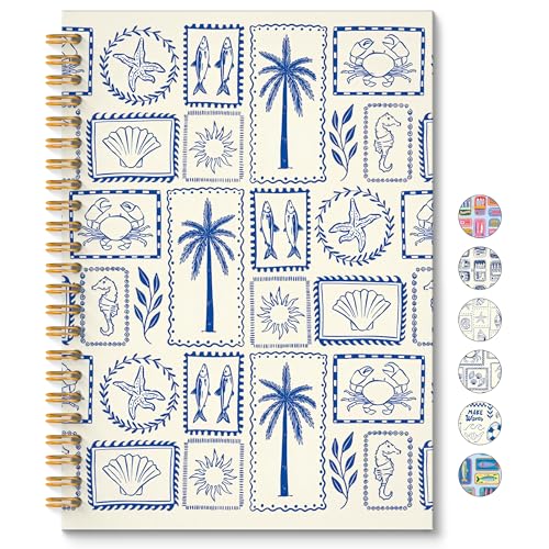 ROXMART Blue Beach Glitter Spiral Notebook, Coastal Ocean Journal, Tropical Marine Biology Hardcover Notebook Journal for Writing Note Taking, Beach Lover Gifts for Women, 5.5x8.3 Inch