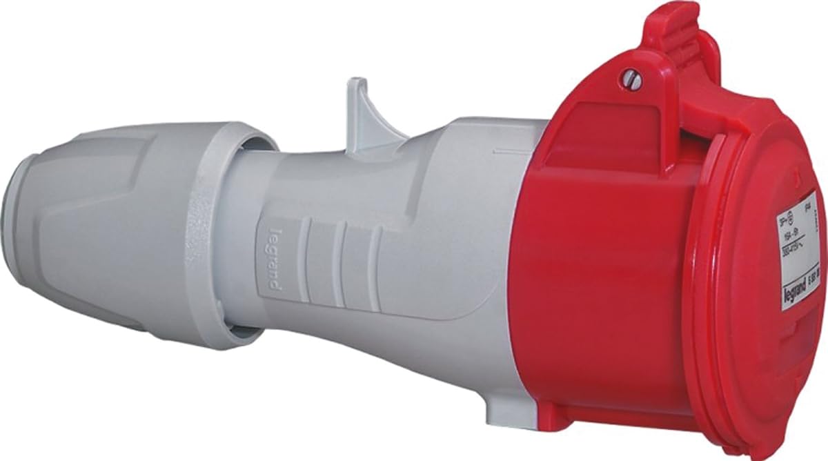 Legrand, CEE socket, 16 A, red, 4-pin (3P + PE), 6h (400 V/16 A), protection class IP44, IK09, 090108