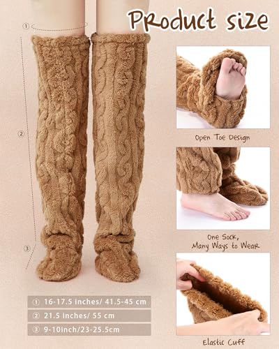 Image of Geyoga 3 Pairs Over Knee Fuzzy Socks High Fuzzy Leg Warmers Over Knee Plush Slipper Socks for Women Christmas Sleeping