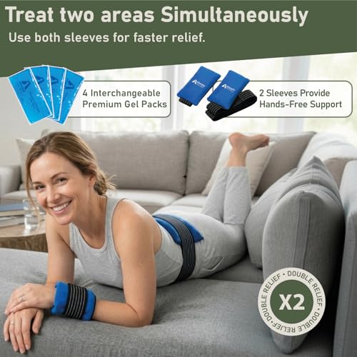 Image of 4PK with Straps Flexible Gel Ice Packs for Injuries Reusable - Gel Ice Pack Cold Compress for Knee, Back, Neck, Wrist, Hand, Elbow, Ankle Pain Relief - 9.5 inch x 4.5 inch