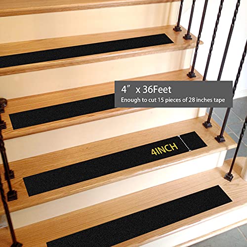 Grip Tape - 4Inch X 36Feet Heavy Duty Anti Slip Tape High Traction 80 Grit Non Skid Tape For Stairs, Waterproof Anti Slip Tape Durable Triple Layer Adhesive Non Slip Tape For Step Treads - Black #TOP4