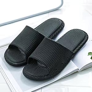 YEmirth Unisex Slippers Voor Dames Heren, Badkamer Slippers Antislip Ultralichte Platte Zachte Sandalen Zachte Huis Flip Flop Voor Binnen Huis Tuin Badkamer(44-45-Zwart)